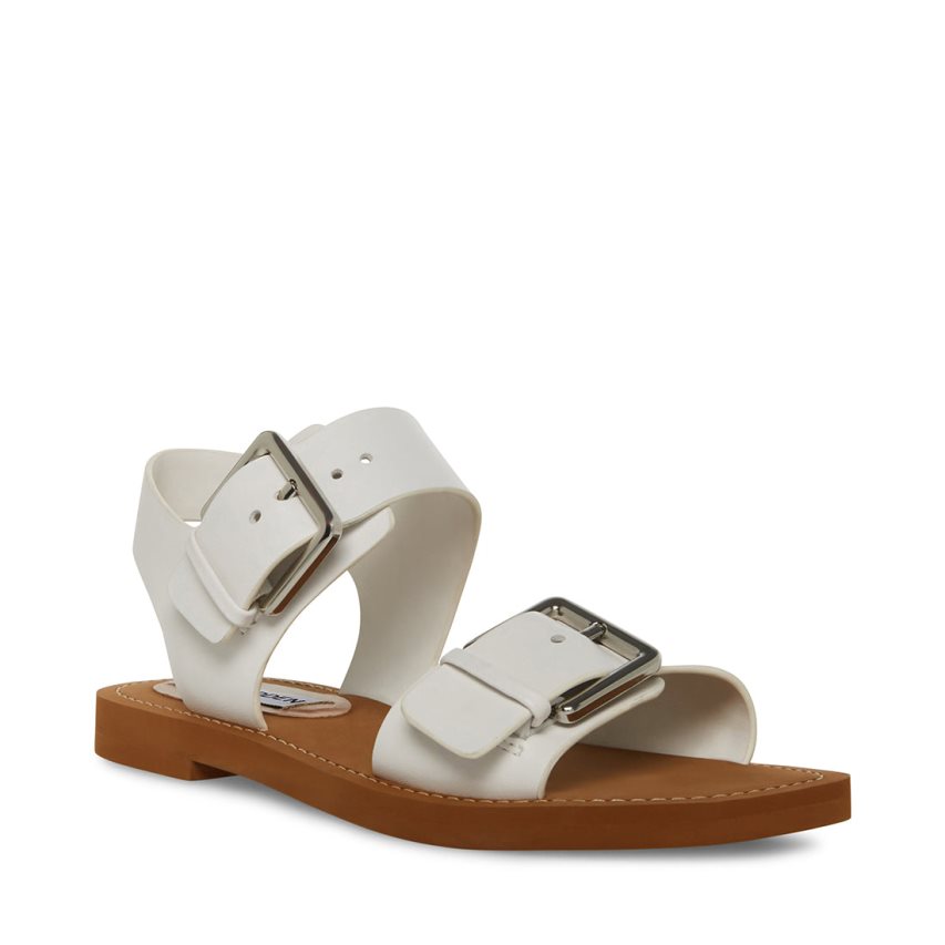 Sandalias Planas Steve Madden Santo Cuero Mujer Blancas | ES WH2098